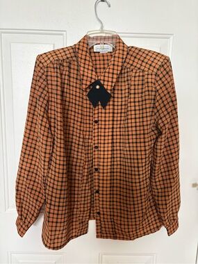 Impressions Orange and Black Checked Button-Up Top